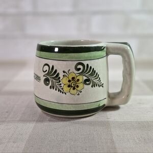 Vintage Puerto Vallarta Mexico Green Floral Hand Painted Ceramic Mug Signed